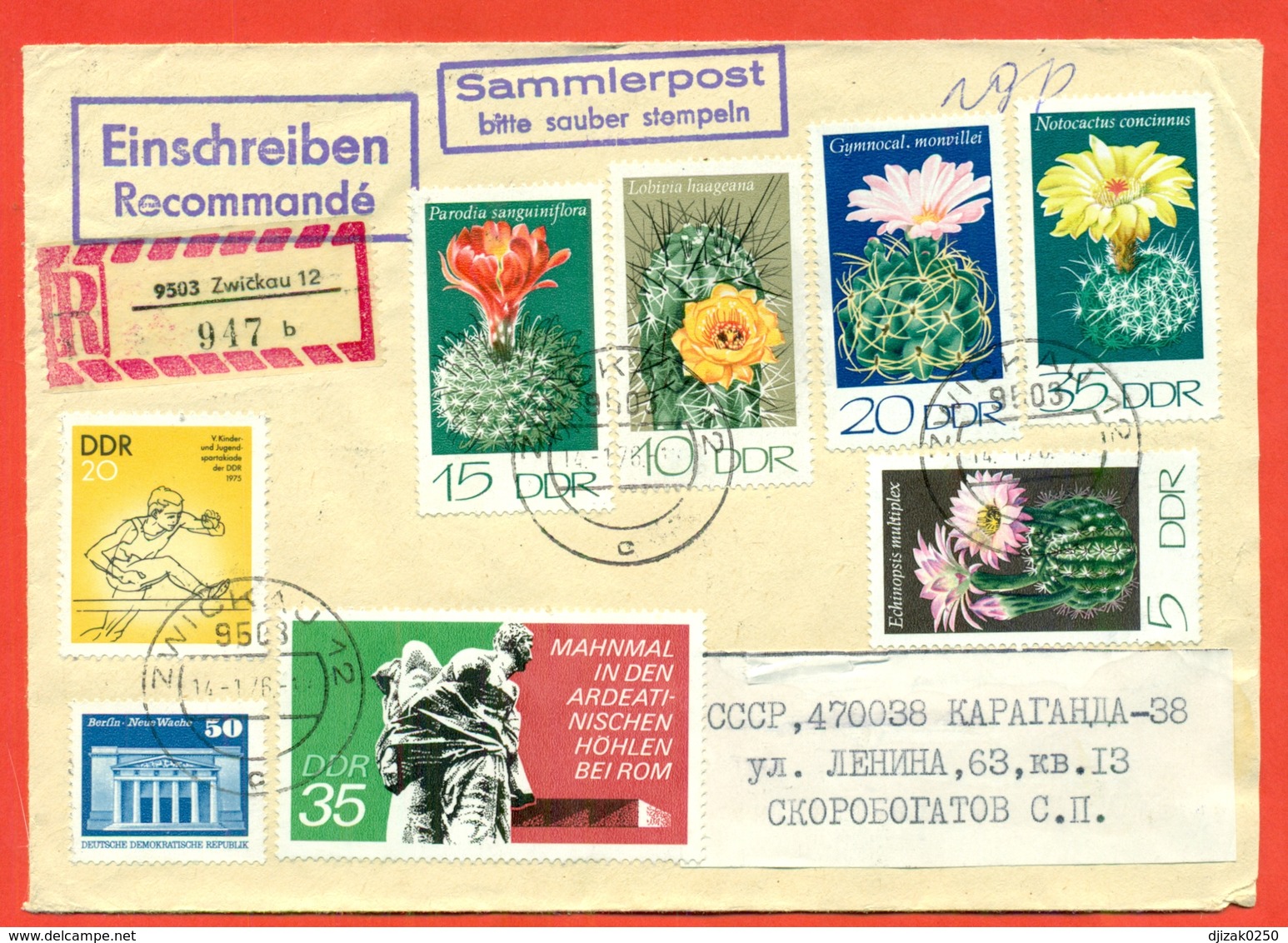 GDR 1974.Registered Envelope Passed The Mail. - Cactusses