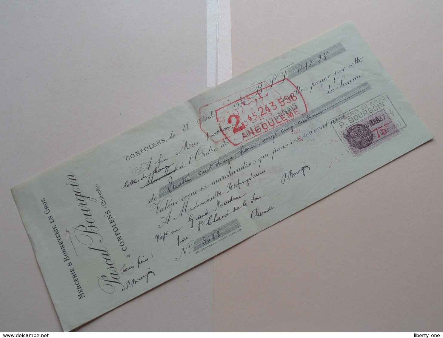 Pascal BOURGOIN ( Mercerie / Bonneterie ) CONFOLENS Charente ( Reçu / Mandat ) Anno 1937 ( Zie/voir Photo) ! - Bills Of Exchange