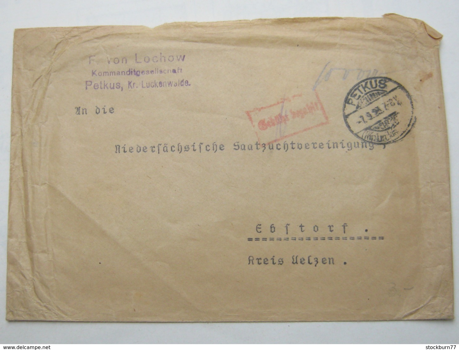 1923 , Gebühr Bezahlt , Beleg Aus PETKUS , Rückklappe Teils Abgerissen - Briefe U. Dokumente