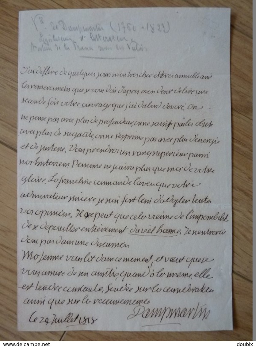 Henri CABOT De DAMPMARTIN (1755-1825) Emigré. Révolte UZES. Député NIMES (Gard). Autographe - Autres & Non Classés