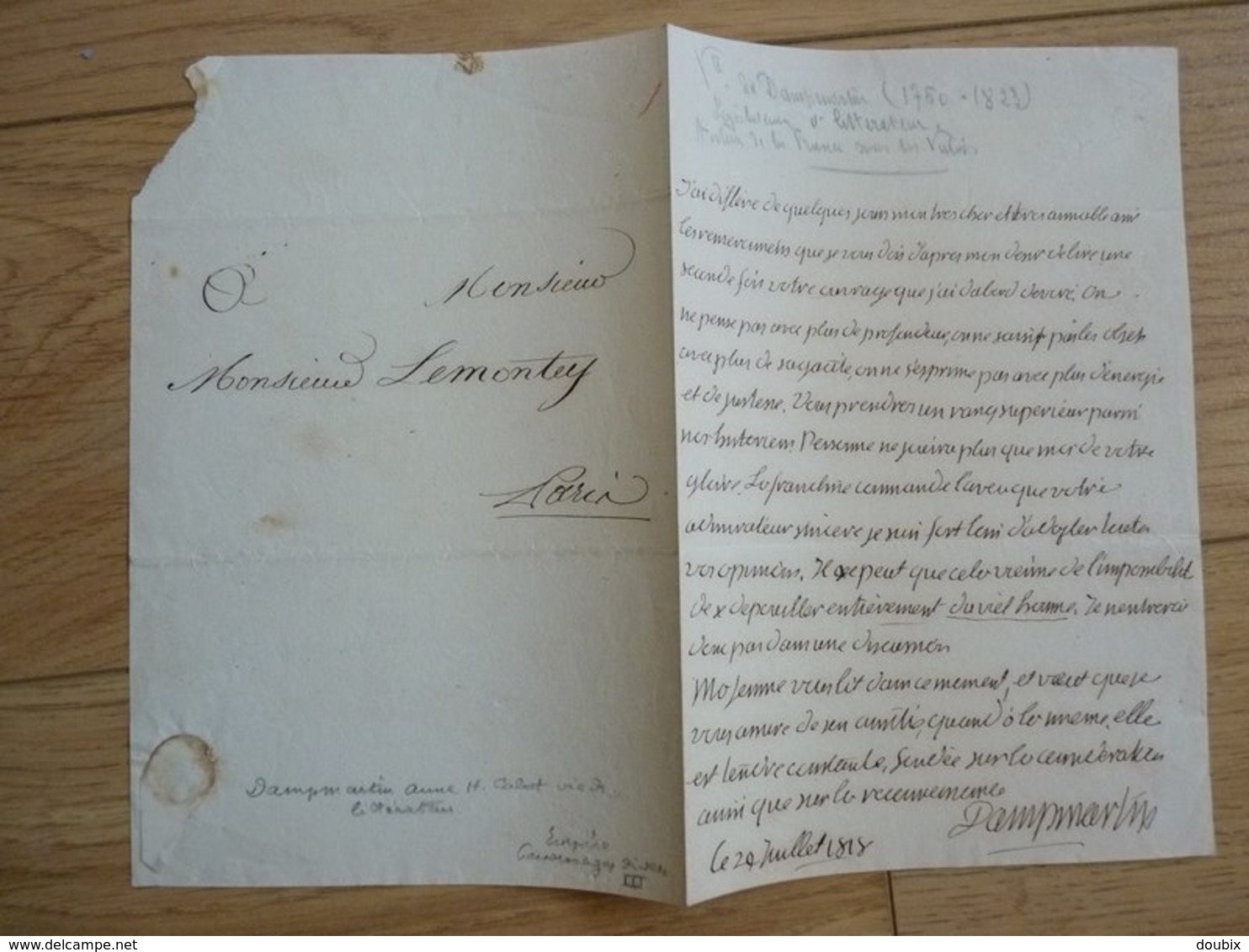 Henri CABOT De DAMPMARTIN (1755-1825) Emigré. Révolte UZES. Député NIMES (Gard). Autographe - Autres & Non Classés