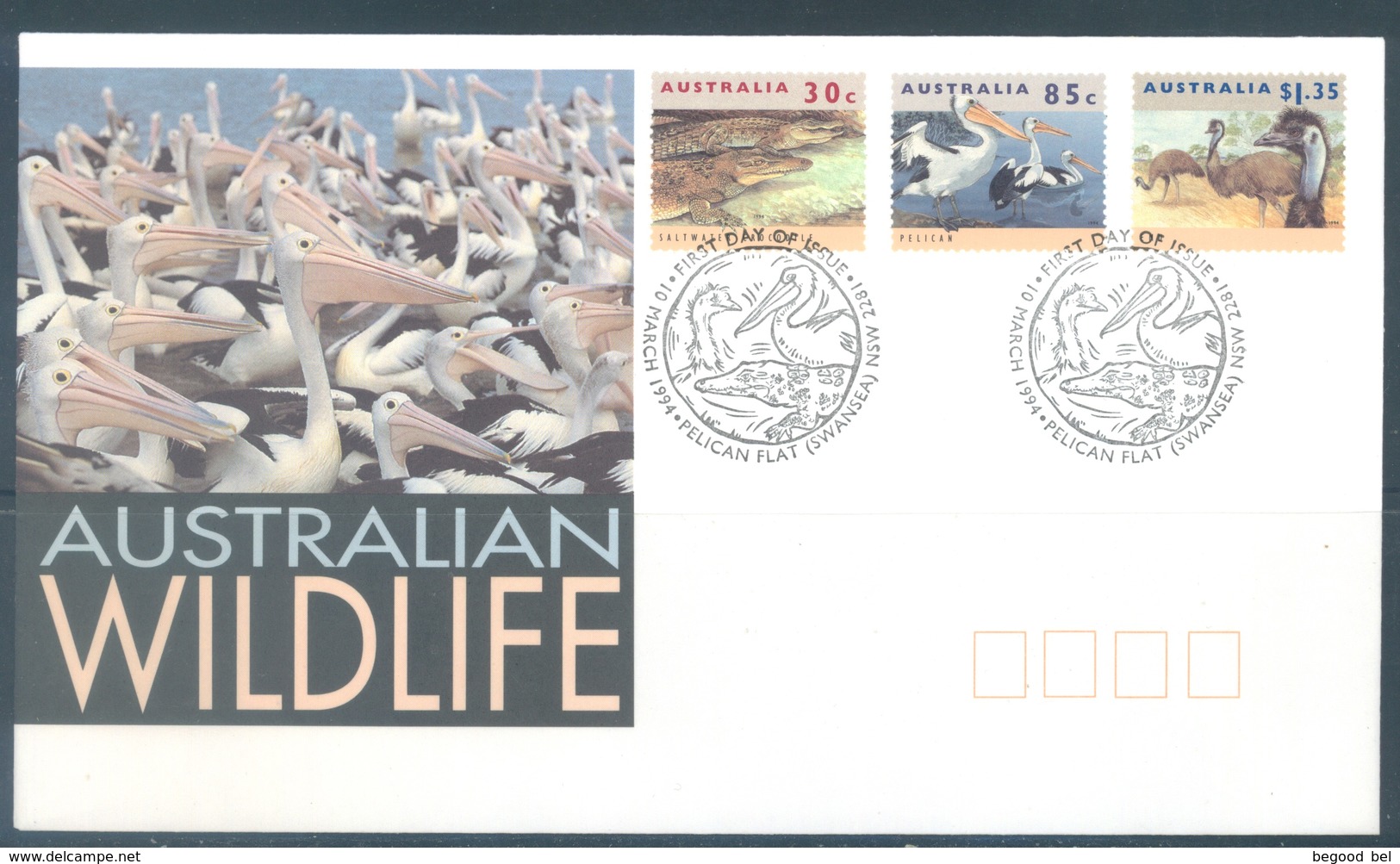 AUSTRALIA  - FDC - 10.3.1994 - CROCODILE PELICAN EMEU - Yv 1354-1356  - Lot 18648 - Sobre Primer Día (FDC)