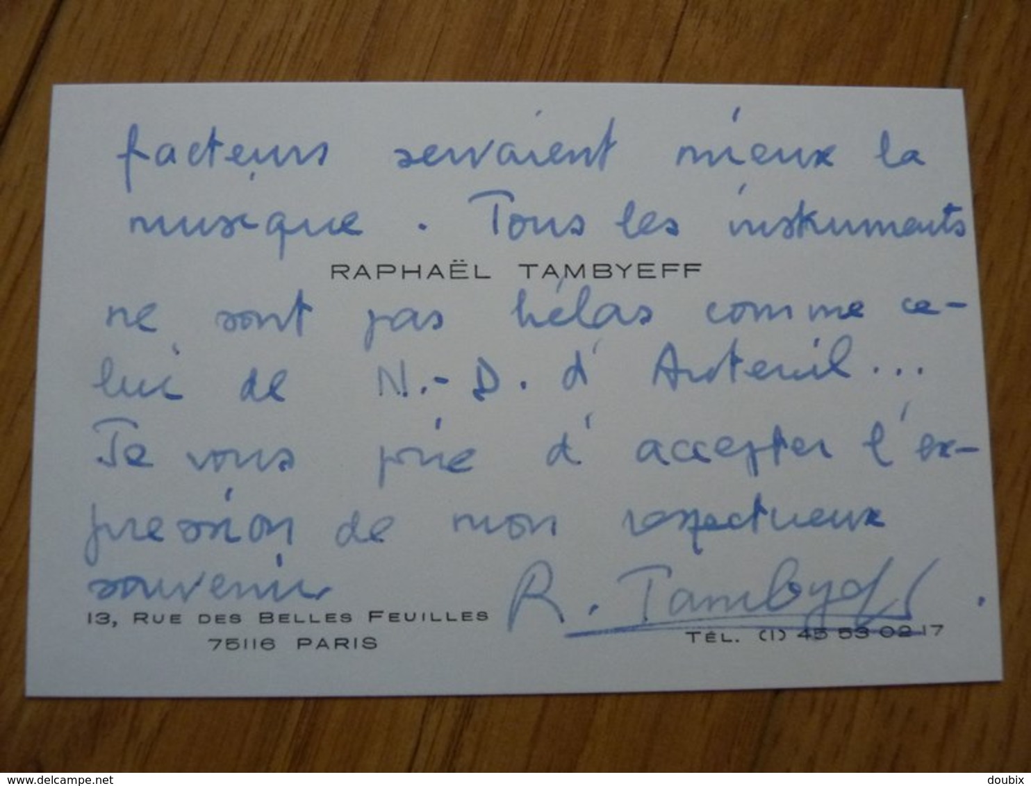 Raphael TAMBYEFF (né 1936) ORGANISTE Conservatoire PARIS Orgue Passy Père Lachaise. AUTOGRAPHE