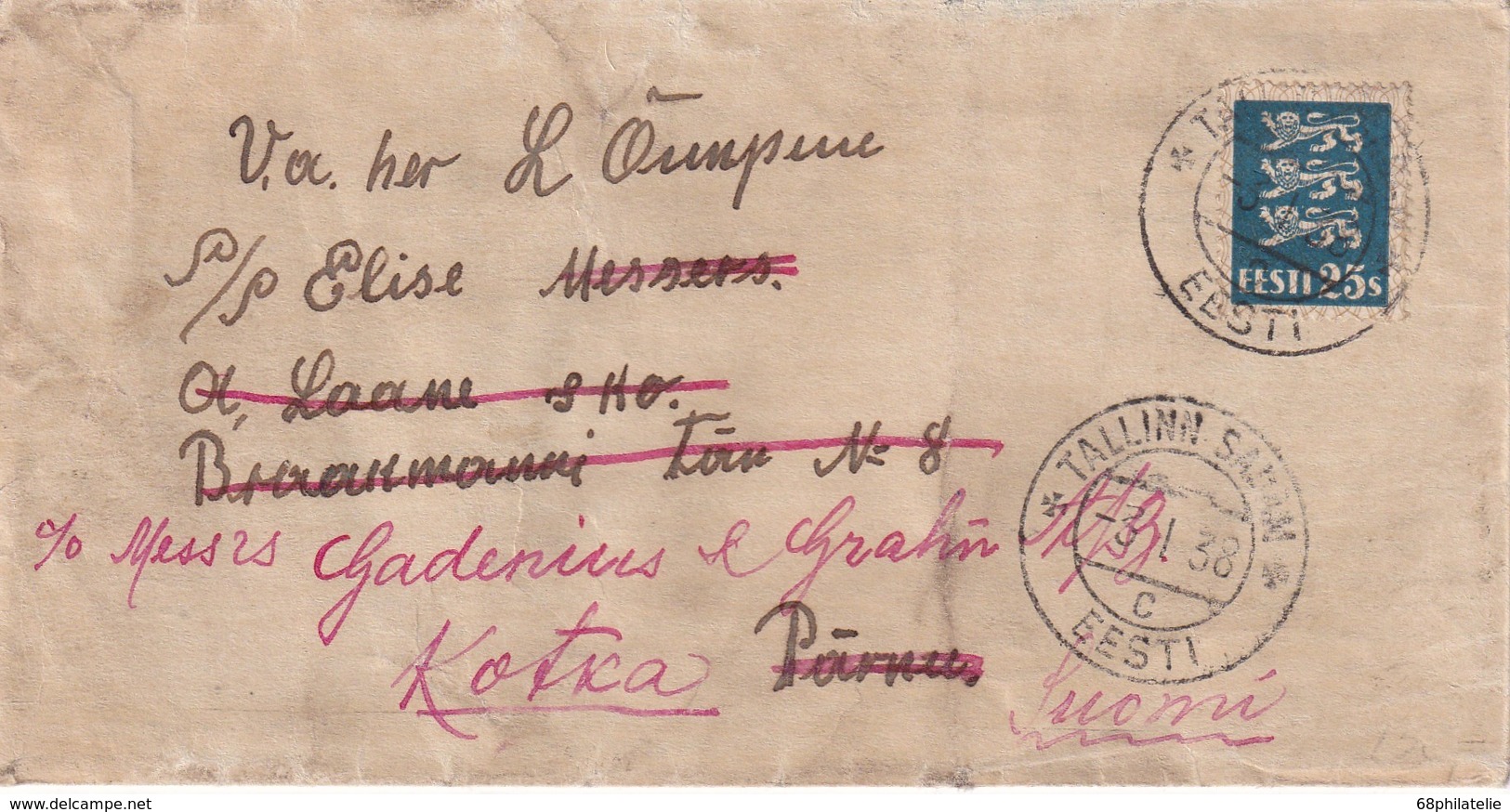 ESTONIE 1938 LETTRE DE TALLINN - Estonie