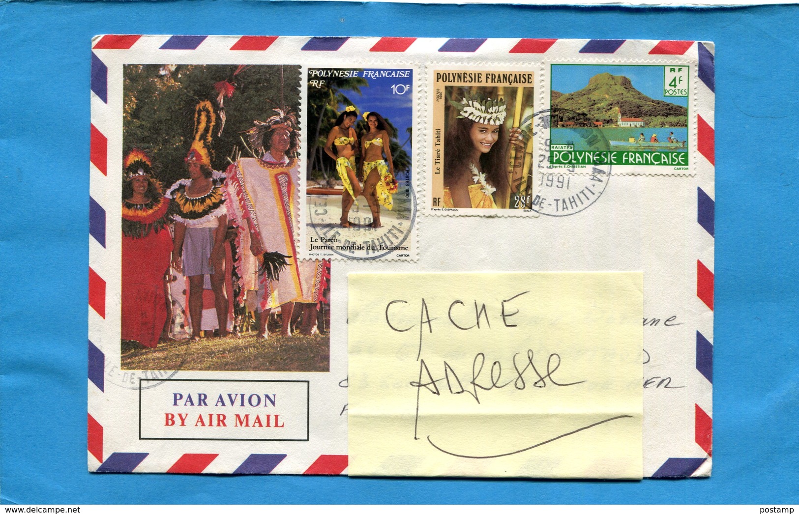POLYNESIE*--lettre   >Françe -cad  1991-3 Stamps-N°336-371+tahitiennes+291 Raitea - Lettres & Documents