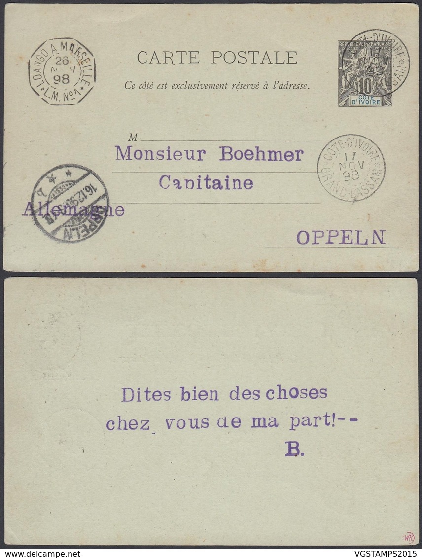 COTE D IVOIRE 1898 EP 10c De GRAND BASSAM Vers ALLEMAGNE Cachet Maritime  (5G) DC-1163 - Lettres & Documents