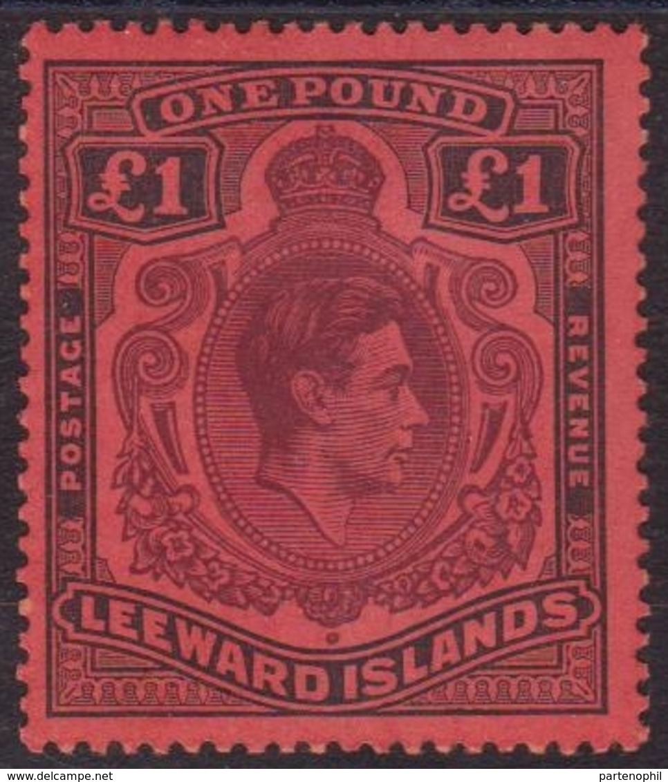 Leeward Is. 644 * 1938 Giorgio VI, £ 1 Marrone Viola SG N. 114 Cat. £ 375,00.  MH - Leeward  Islands