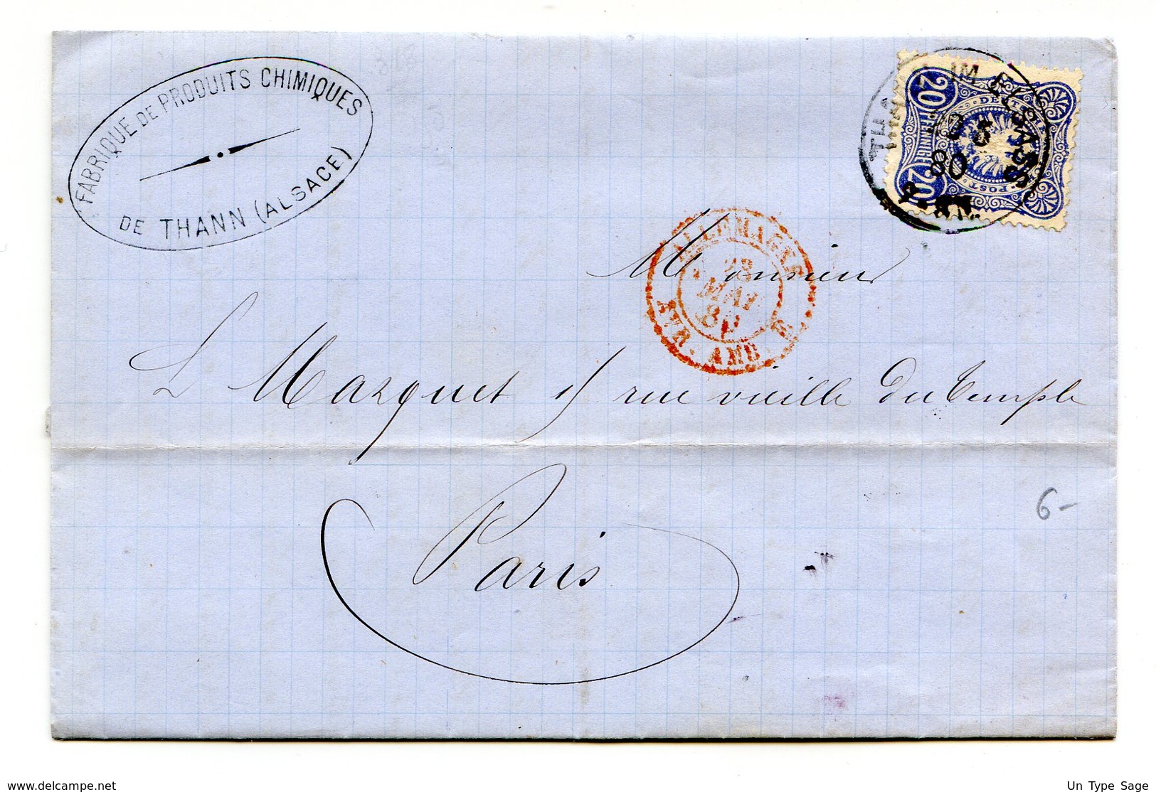Allemagne N°33 Sur Lettre De Thann Pour Paris 1880 - Convoyeur Allemagne AMB. E (rouge) - (W1100) - Lettres & Documents
