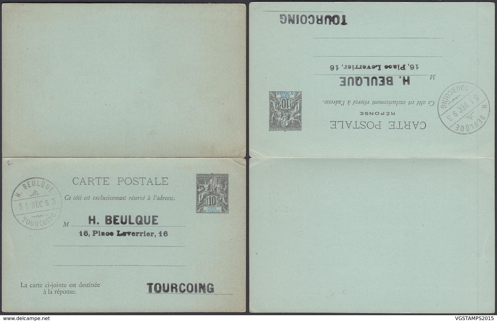 COTE D IVOIRE 1893 EP10c  (5G) DC-1167 - Lettres & Documents