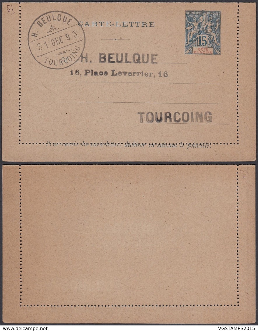COTE D IVOIRE 1893 EP15c  (5G) DC-1168 - Lettres & Documents