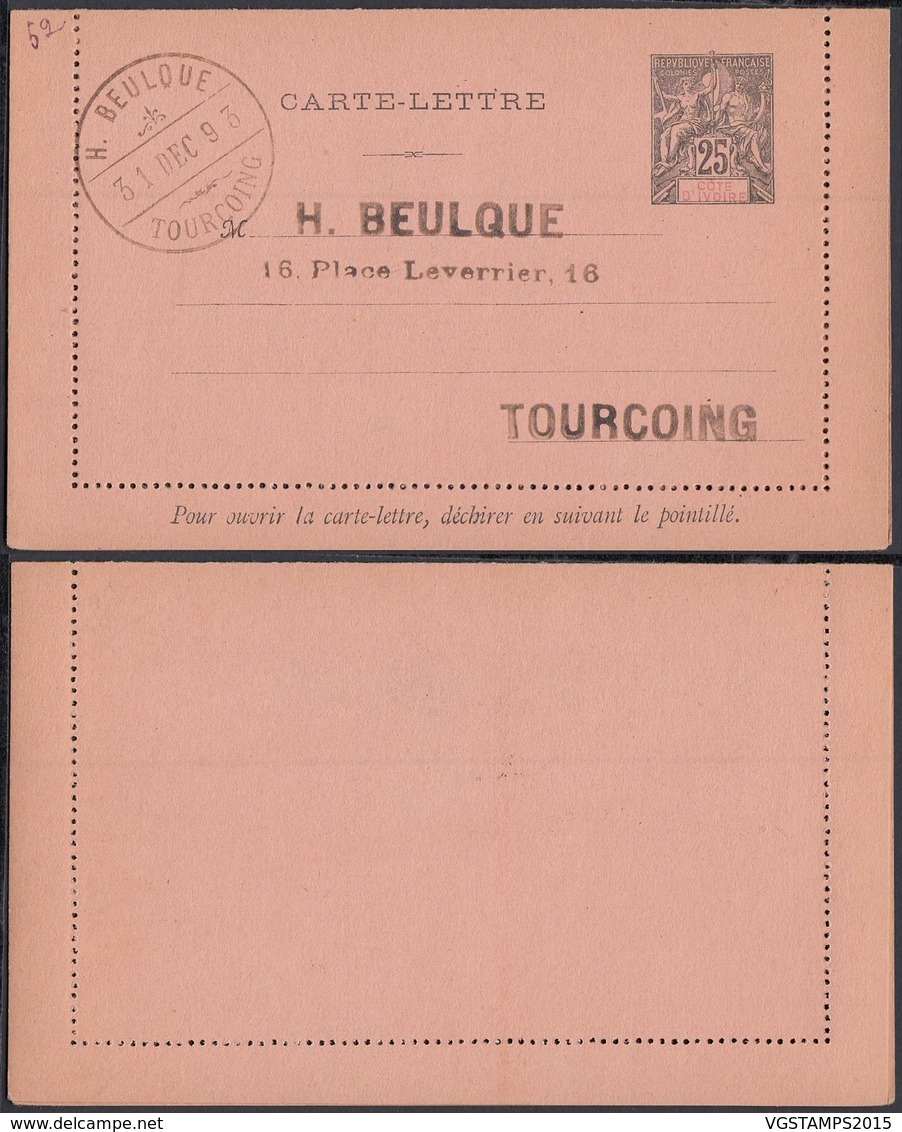 COTE D IVOIRE 1893 EP25c  (5G) DC-1169 - Lettres & Documents