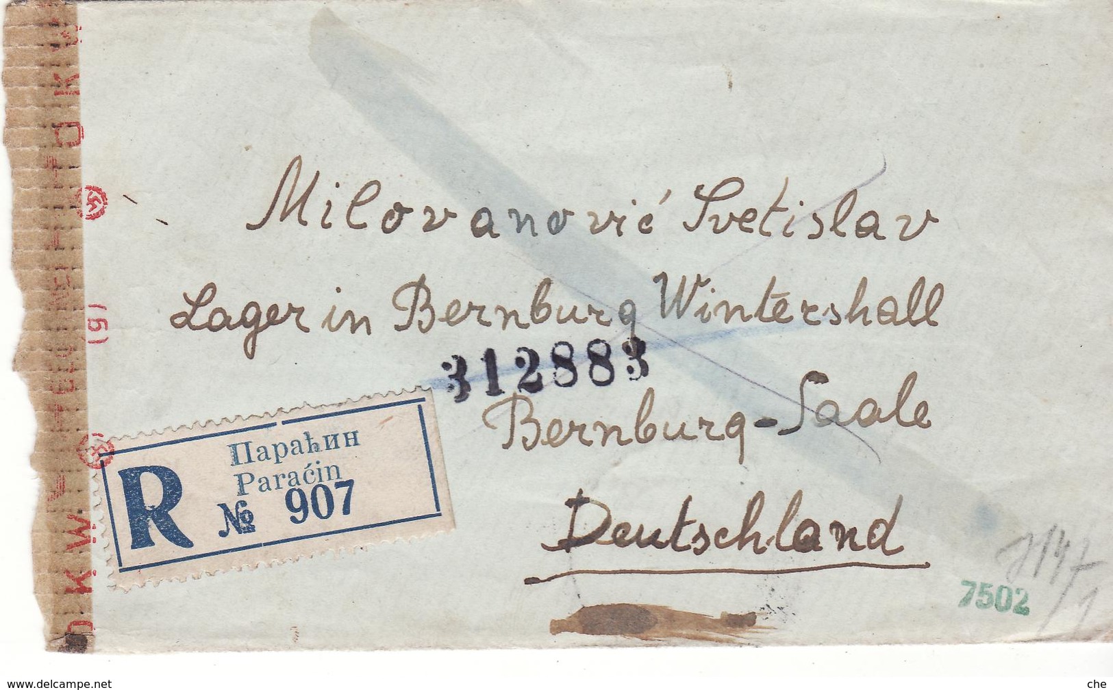 PRISONNIER  DE GUERRE 40 45 SERBIE VERS STALAG LAGER BERNBURG CENSURE MECANIQUE LETTRE G  19440 45 - Militaria