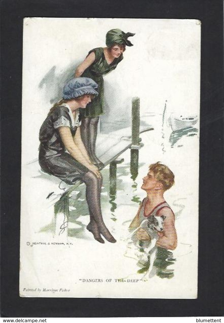 CPA Baigneuse Femme Girl Femme Woman Litho Circulé - Humour