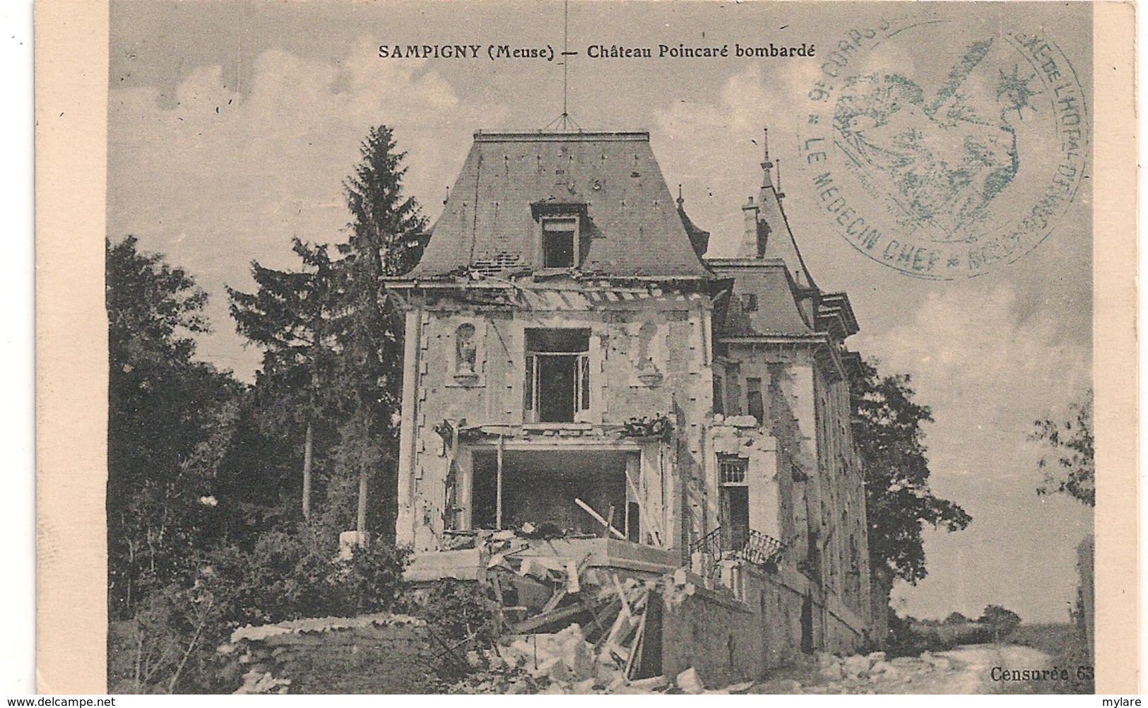 Cpa 55 Sampigny Chateau Poincaré Bombardé - Autres & Non Classés