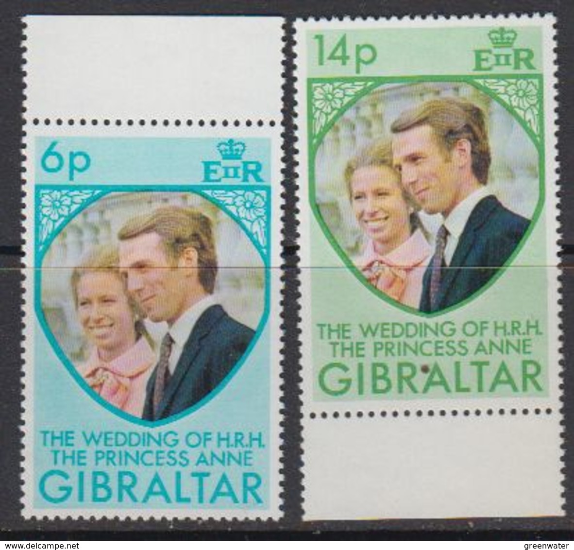 Gibraltar 1973 Wedding Princess Anne 2v ** Mnh (41485G) - Gibraltar