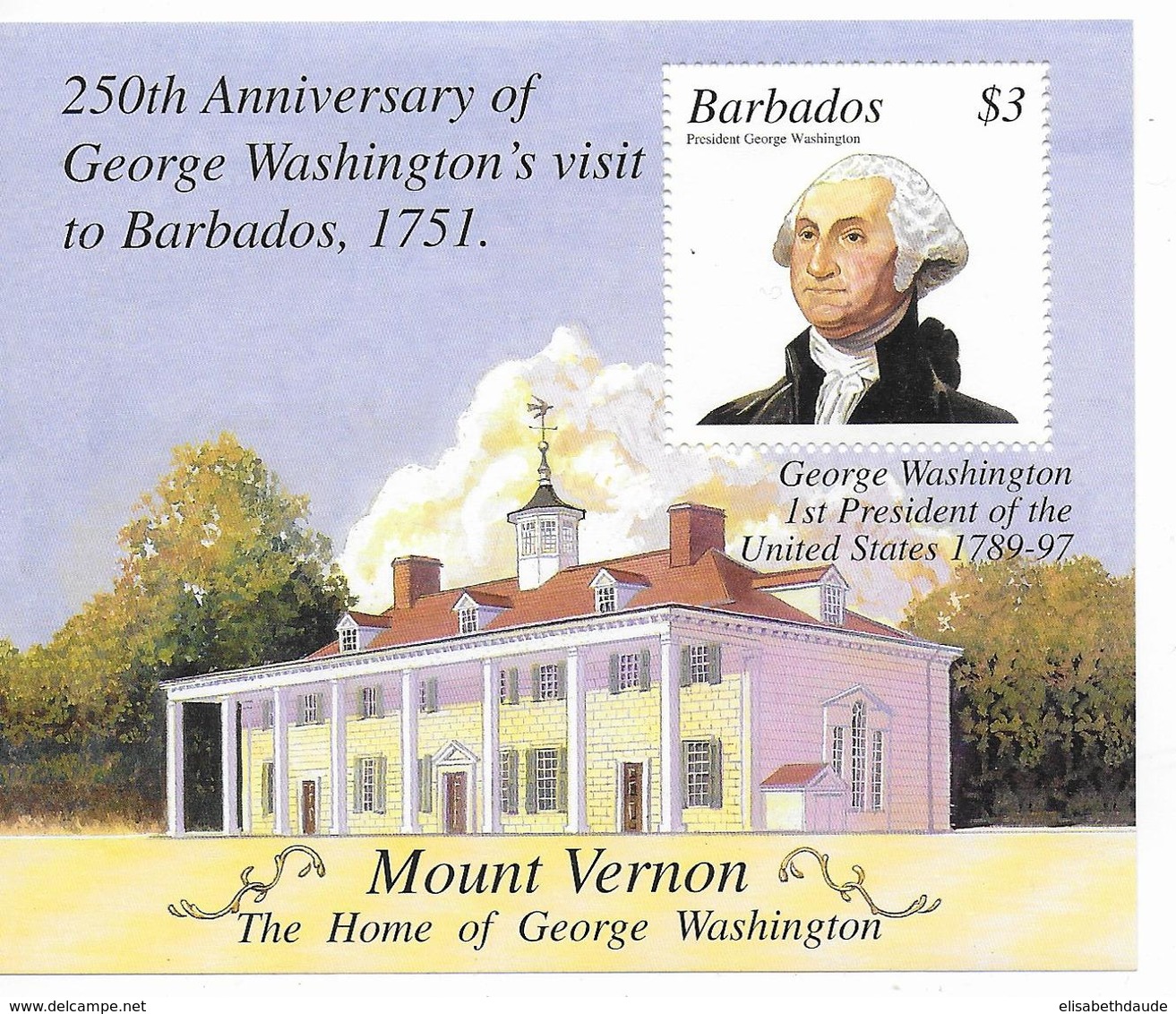 BARBADOS - 2001 - BLOC WASHINGTON ** MNH  - YVERT 43 - - Barbades (1966-...)