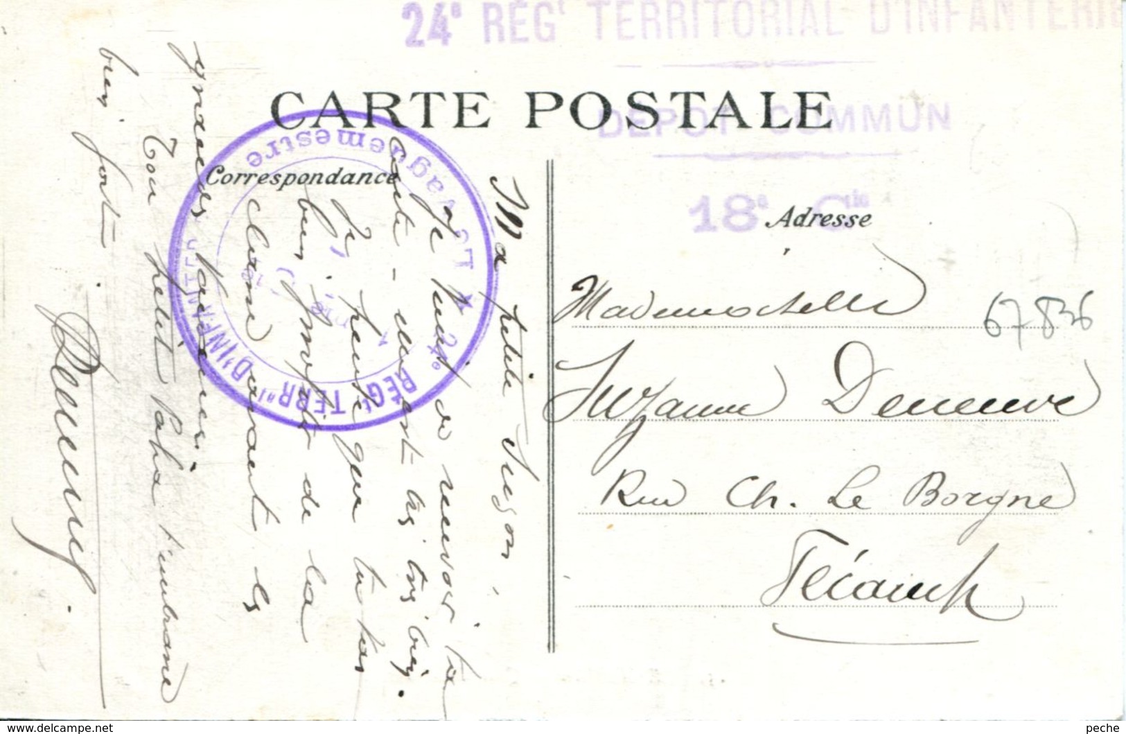 N°67836- Cachet 24è Régiment Territorial D'infanterie - Cachets Militaires A Partir De 1900 (hors Guerres)