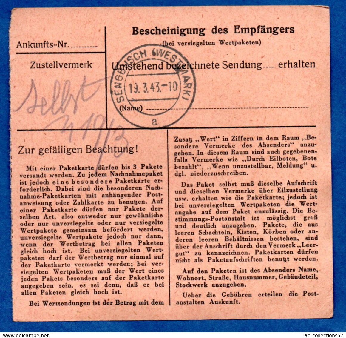 Colis Postal De Montingen -  Pour Farrebersviller   --  19/3/1943 - Lettres & Documents