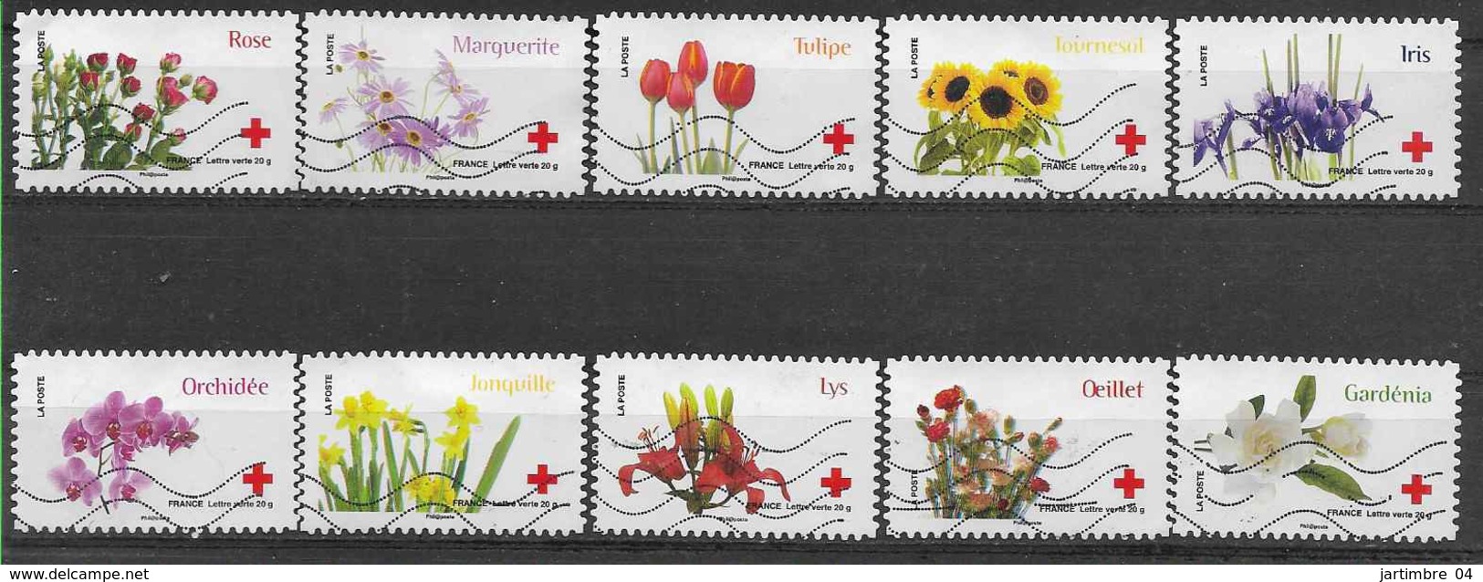 2014 FRANCE Adhesifs 989-98 Oblitérés, Croix-rouge, Fleurs, Série Complète - Other & Unclassified