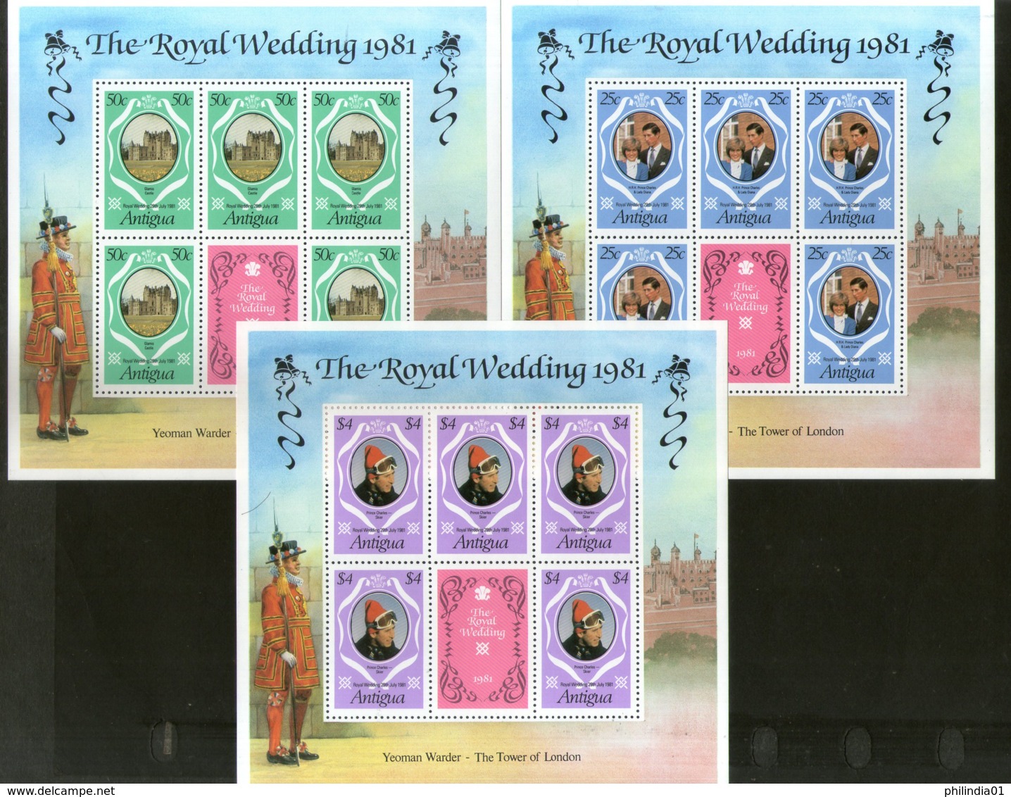 Antigua 1981 Royal Wedding Princess Diana & Charles Sc 523-25 Sheetlet MNH # 9007 - Royalties, Royals