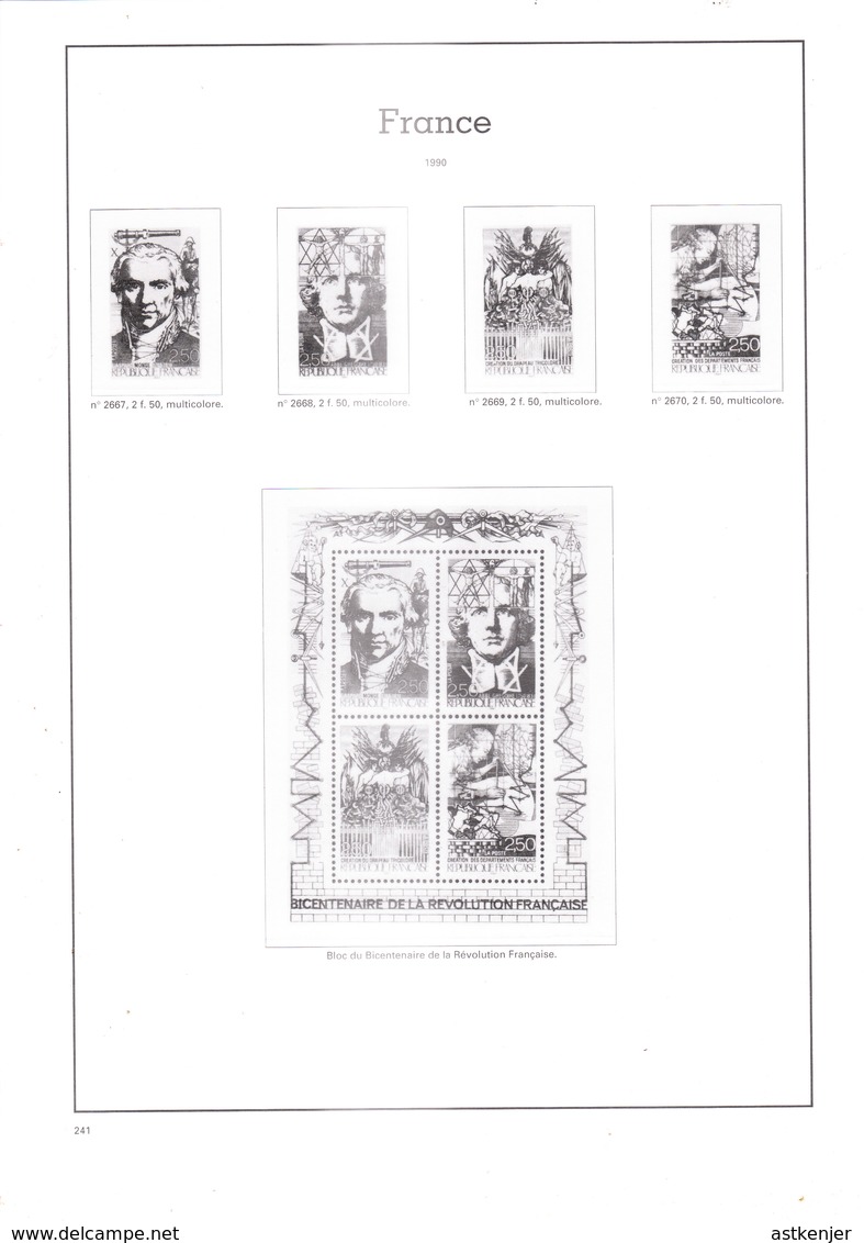 FRANCE - Feuilles D'album Pré-imprimé, 270X285 Papier Cartonné, Année 1990 à 1998 - 59 Feuilles (noires Et Blanches) - Albums Pour Feuilles Complètes