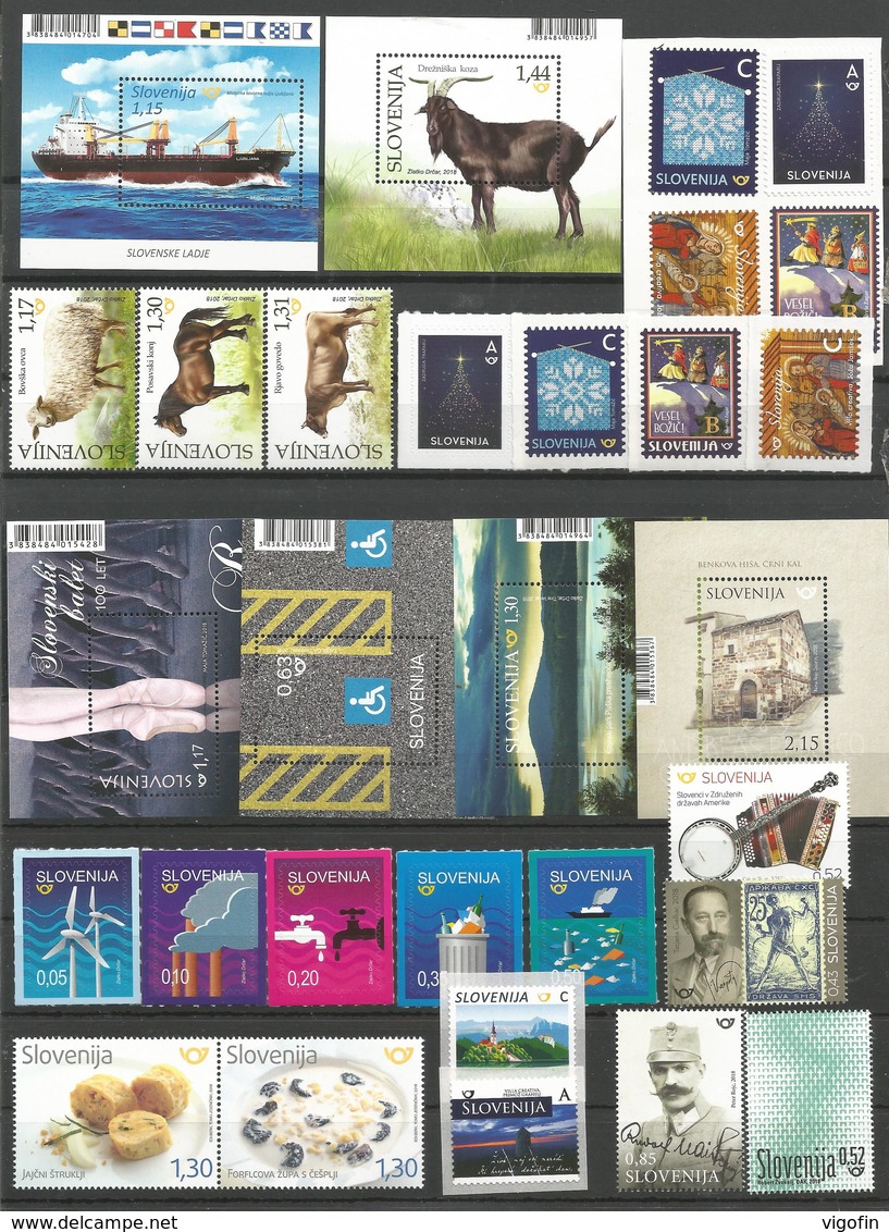 SI 2018 YEAR UNIT, SLOVENIA, 61v + 8S/S, MNH - Slowenien