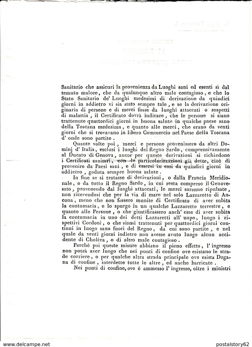 Stato Pontificio, Ordine Circolare A Stampa Su Cordone Sanitario Per Colera Con Firma Del Cardinale Spinola 1835 - Decreti & Leggi