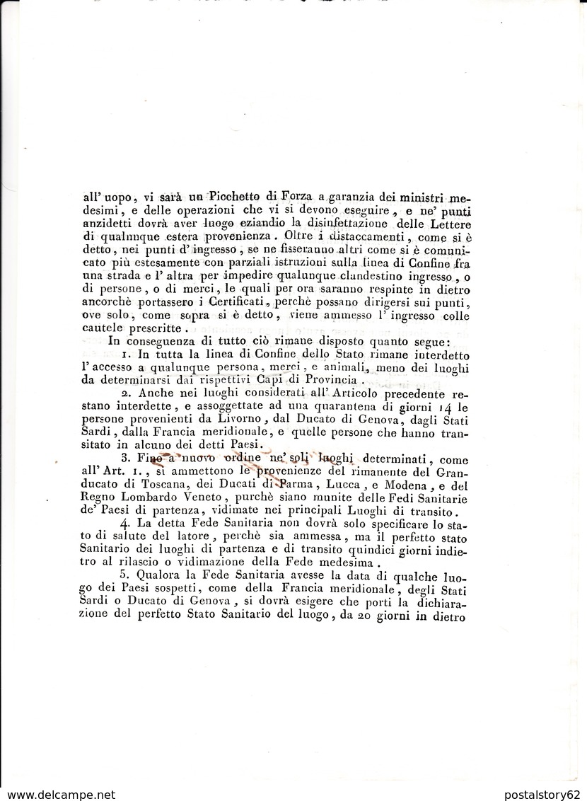 Stato Pontificio, Ordine Circolare A Stampa Su Cordone Sanitario Per Colera Con Firma Del Cardinale Spinola 1835 - Decreti & Leggi