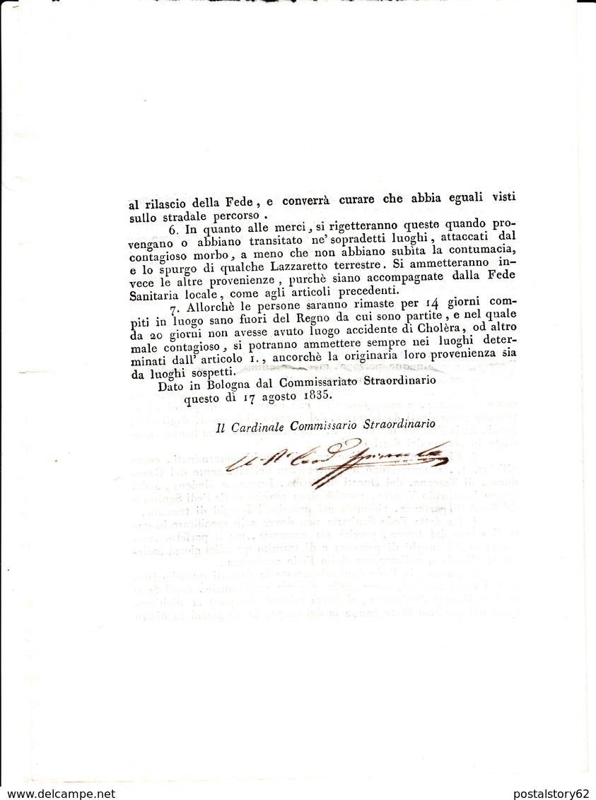 Stato Pontificio, Ordine Circolare A Stampa Su Cordone Sanitario Per Colera Con Firma Del Cardinale Spinola 1835 - Decreti & Leggi