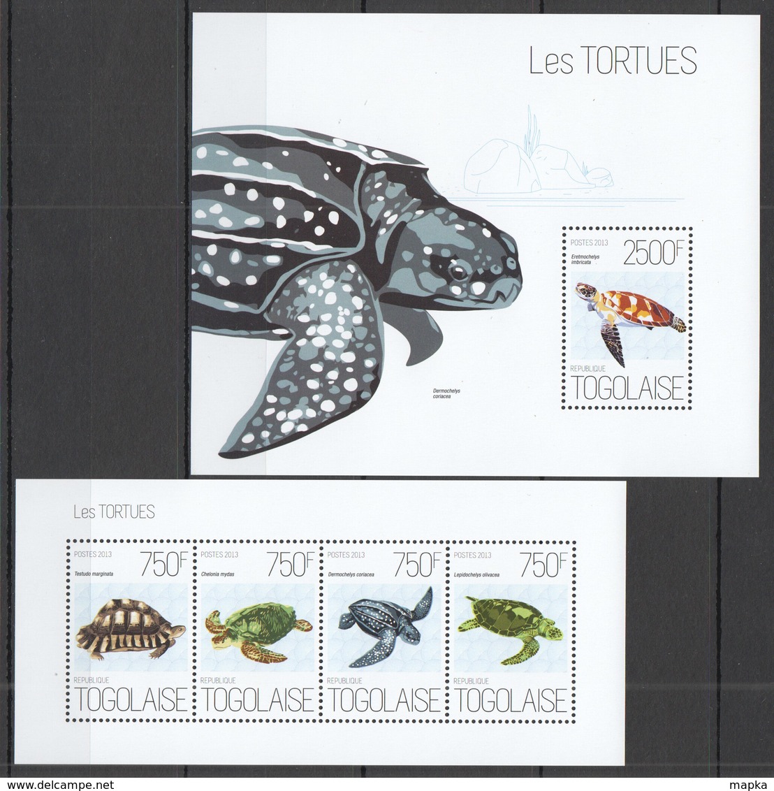 WW253 2013 TOGO TOGOLAISE FAUNA REPTILES MARINE LIFE SEA TURTLES LES TORTUES KB+BL MNH - Turtles