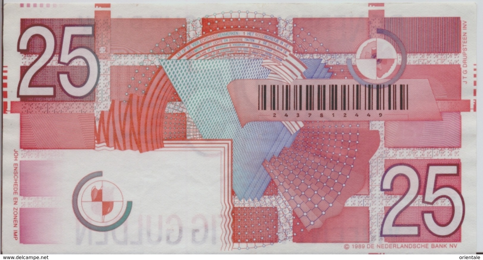 NETHERLANDS  P. 100 25 G 1989 AUNC - 25 Gulden