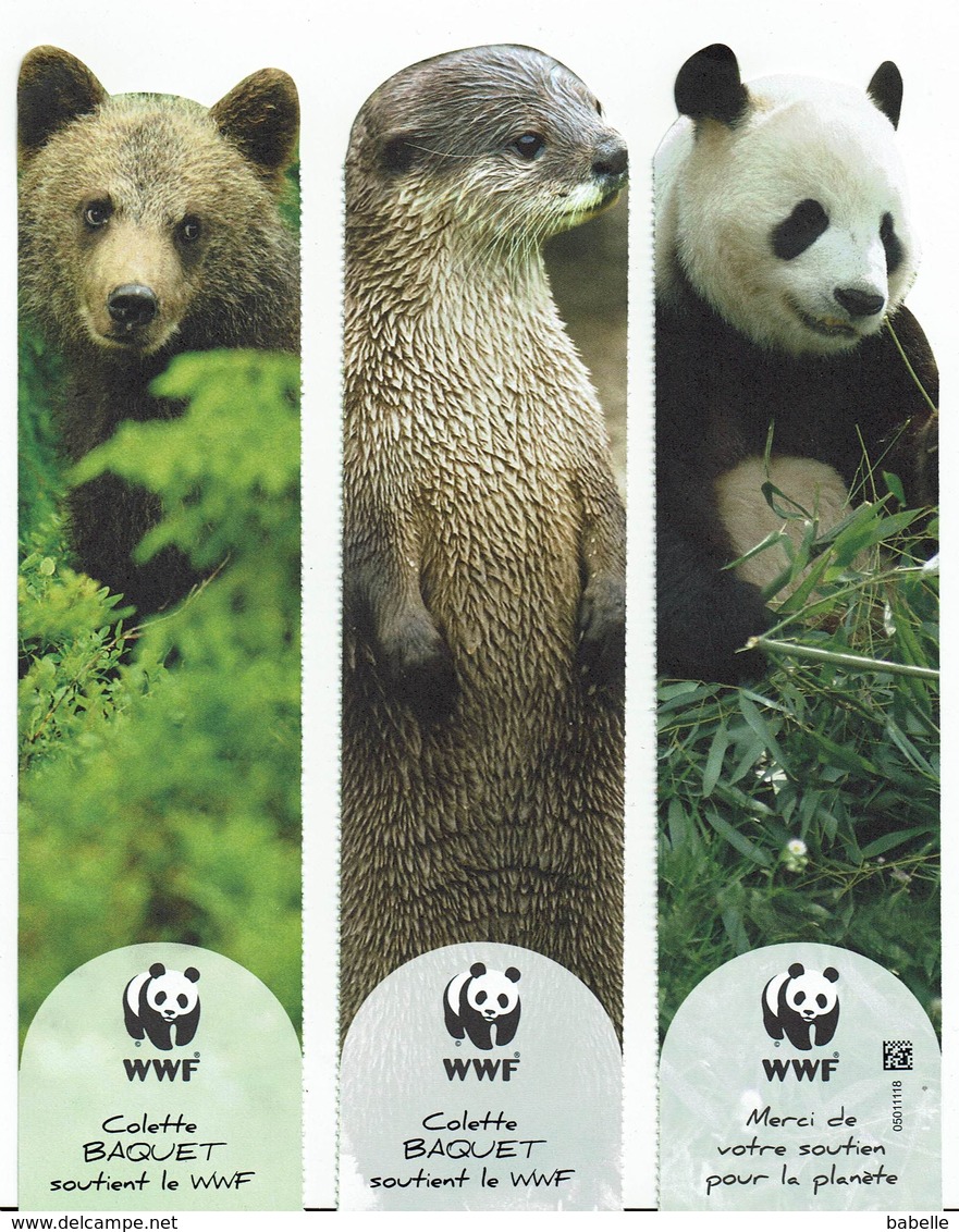 Lot De 3 MP Découpés WWF - Panda, Ours Brun Et Loutre - Marque-Pages