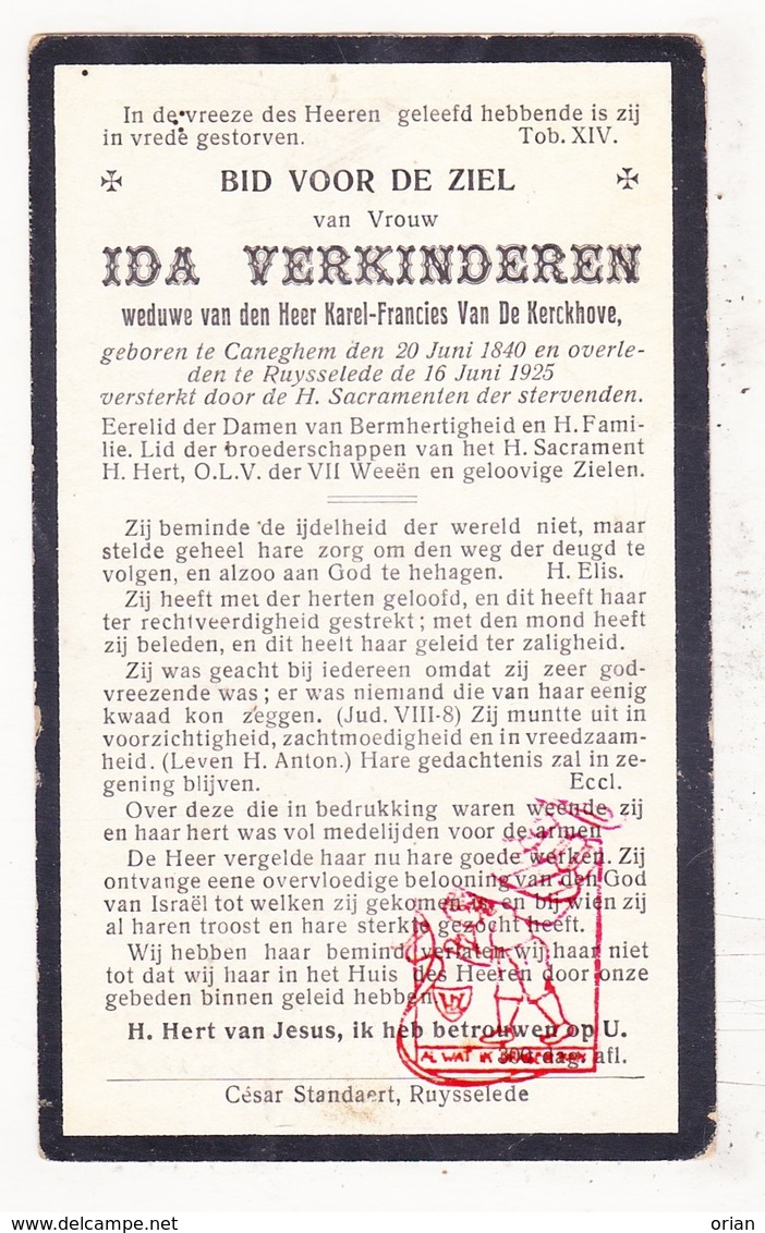 DP Ida Verkinderen ° Kanegem Tielt 1840 † Ruiselede 1925 X Karel F. Vande Kerckhove - Images Religieuses