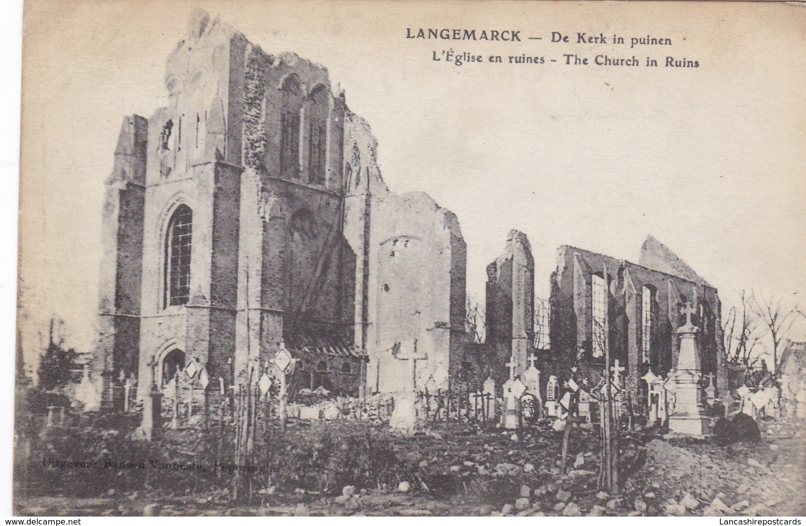 Postcard Langemarck De Kerk In Puinen The Church In Ruins [ To Belmont Farm Starbeck Harrogate ] My Ref  B12618 - Langemark-Poelkapelle