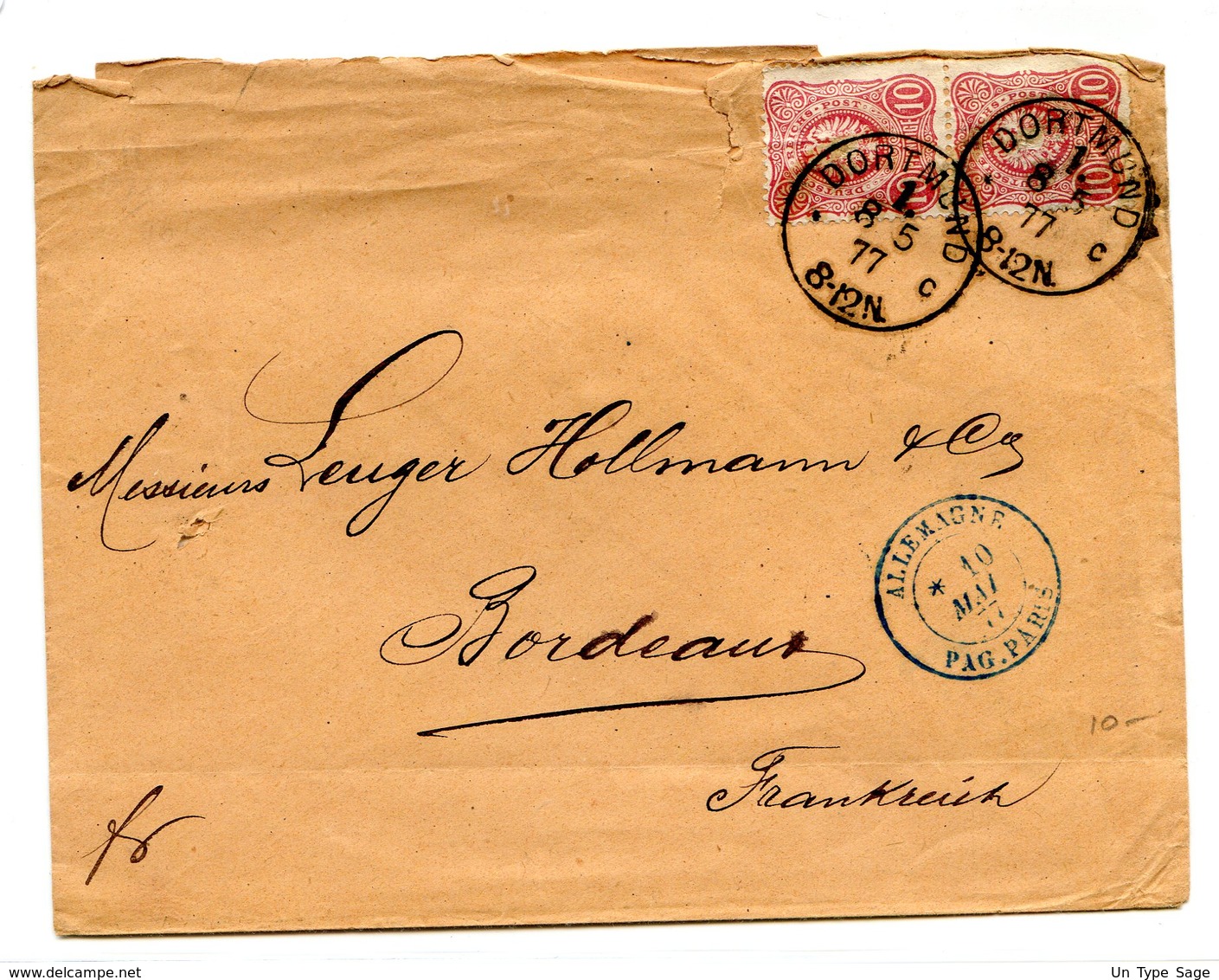 Allemagne N°32 Paire Sur Lettre De Dortmund 1877 - Entrée ALLEMAGNE PAG. PARIS - (W1125) - Entry Postmarks