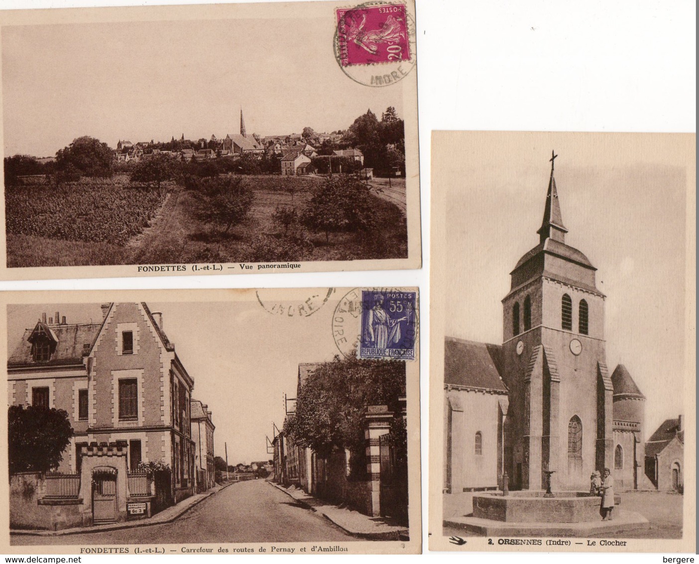 37. 3 CPA. FONDETTES.  Carrefour Des Routes De Pernay Et D'ambillou, Vue Panoramique. Le Clocher De L'église - Fondettes