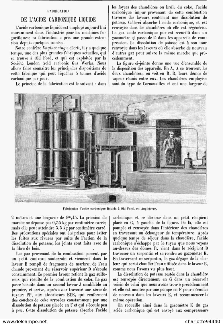 FABRICATION De L'ACIDE CARBONIQUE LIQUIDE   1900 - Other & Unclassified