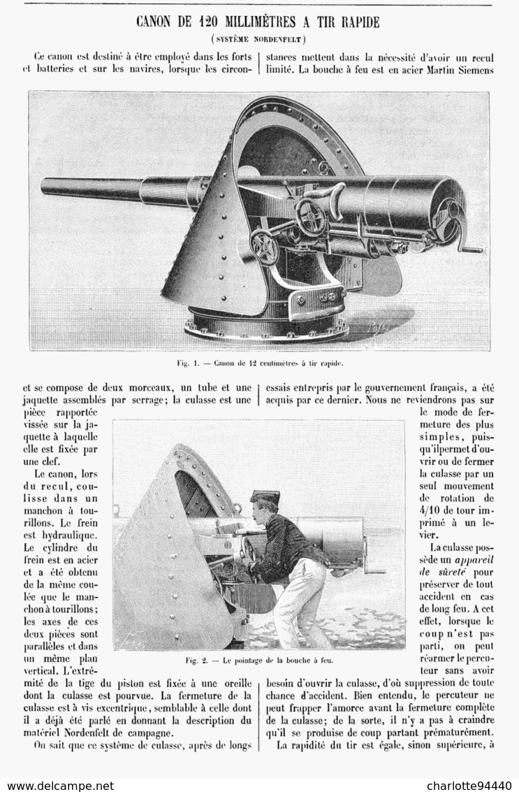 LE CANON DE 120MM à TIR RAPIDE Systéme NORDENFELT  1900 - Autres & Non Classés