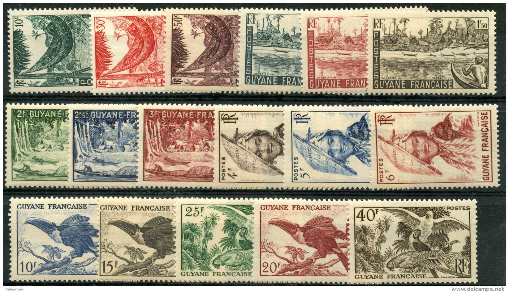 Guyane (1947) N 201 à 217  * (charniere) - Neufs