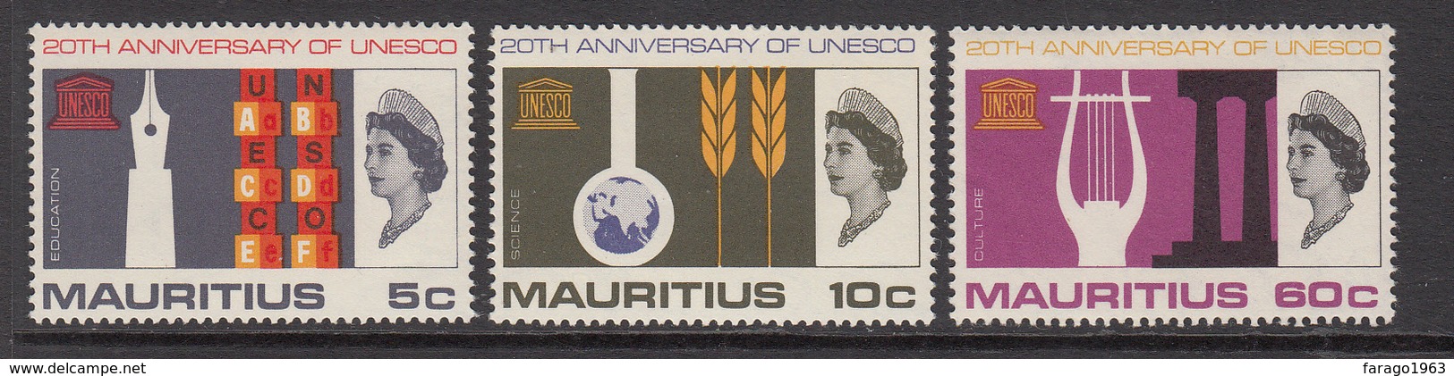 1966 Mauritius  UNESCO Anniversary Issue Education, Science, Culture Set Of 3 MNH - Mauritius (1968-...)