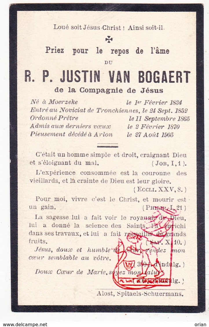 DP Im. Pieuse - EH Priester Justin Van Bogaert ° Moerzeke Hamme 1834 † Aarlen Arlon 1905 / Noviciaat Drongen Gent - Images Religieuses