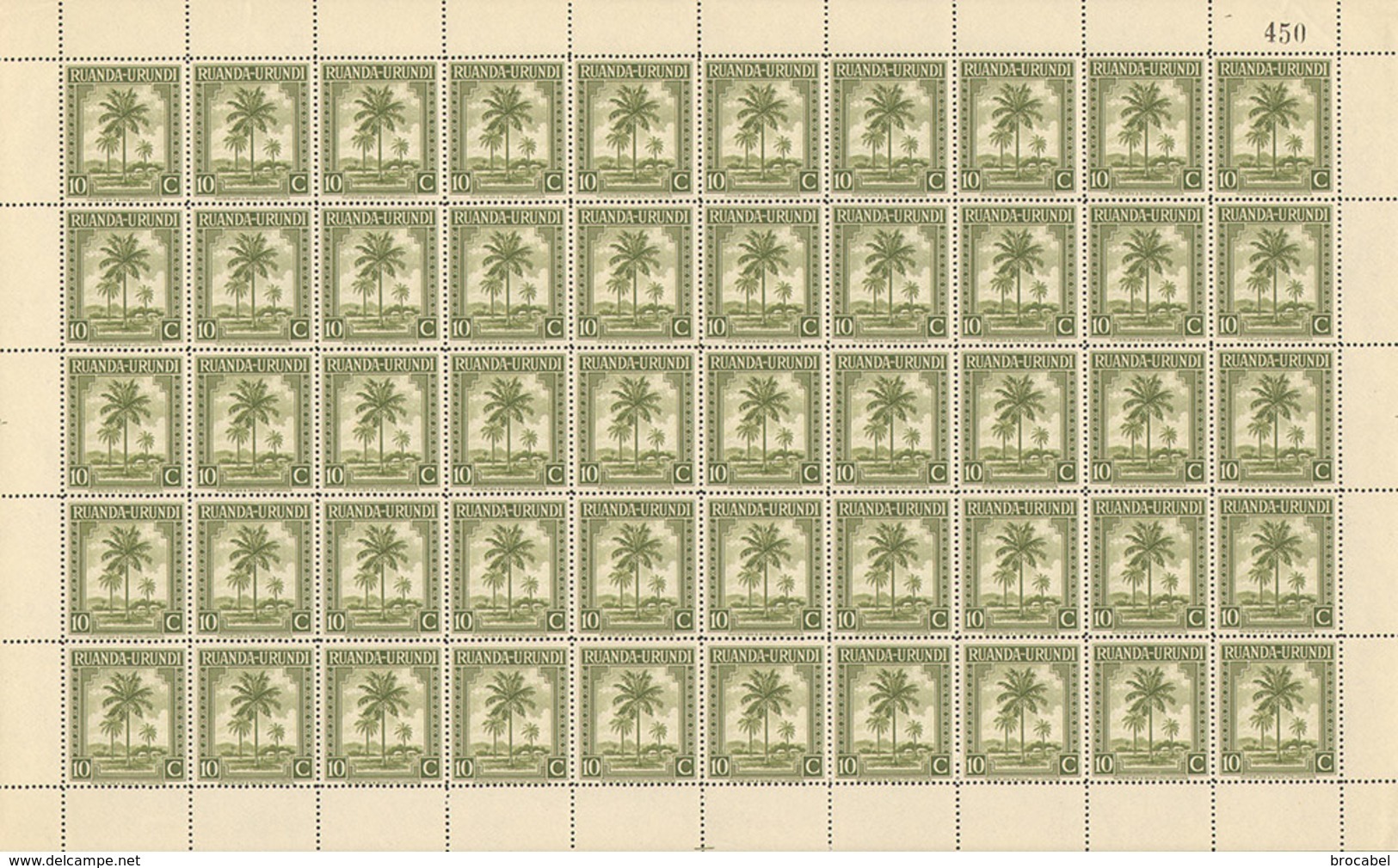 Ruanda 0127** 10c Olive -  Feuille / Sheet De 50- MNH - Feuilles Complètes