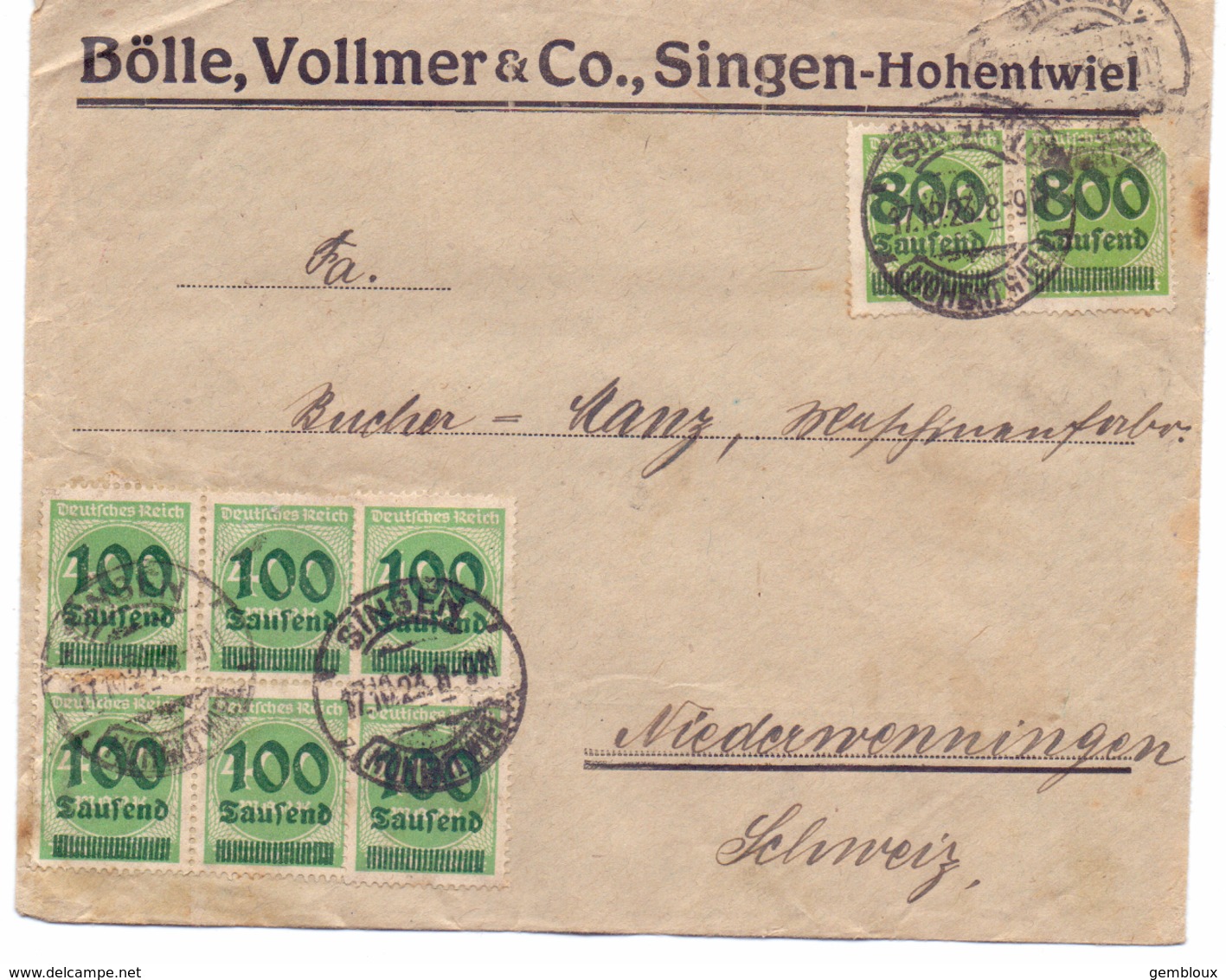 Allemagne Lettre Affranchie De 15.000 Marks - Oblitérée Singen 1923 - Storia Postale