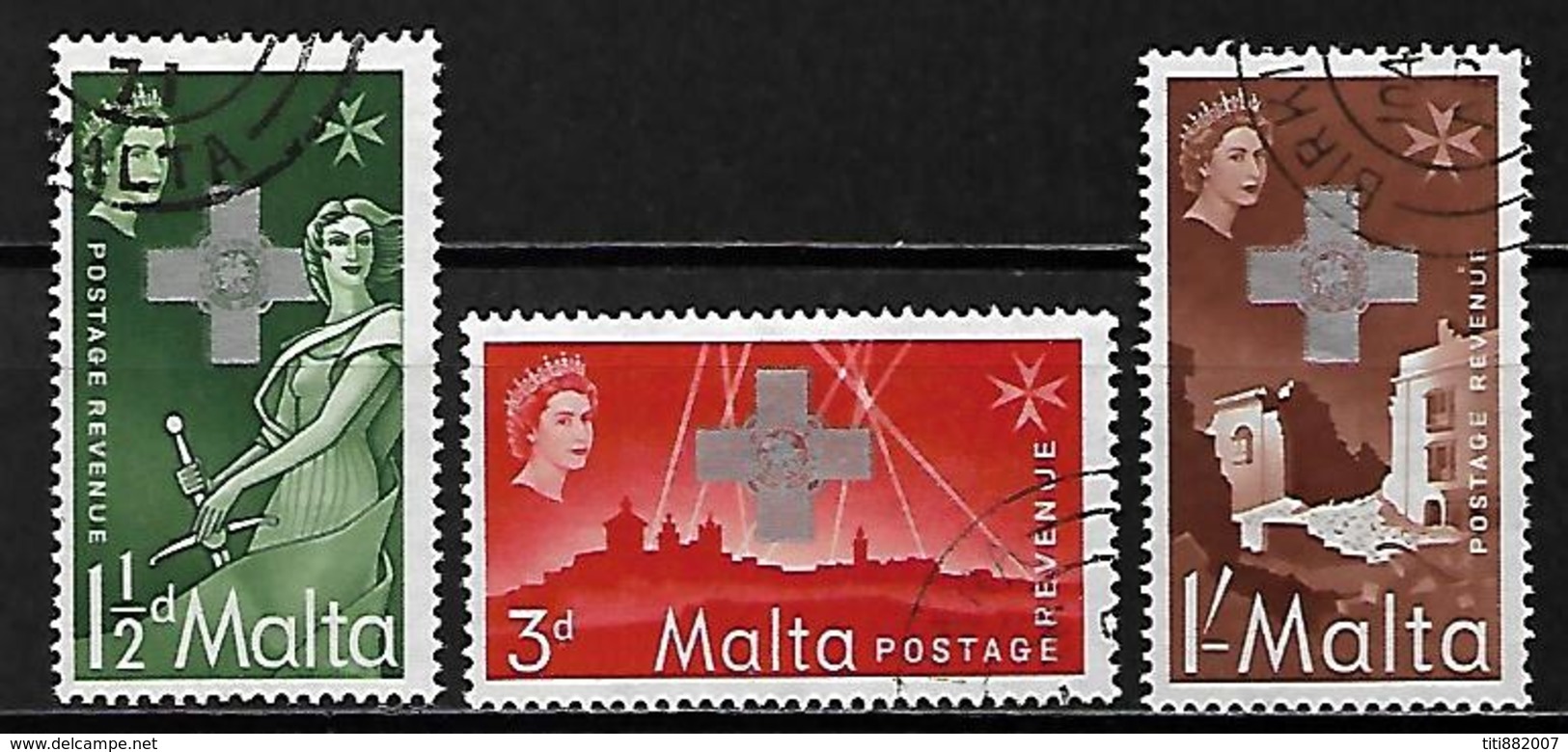 MALTE    -   1957 .   Y&T N° 256 à 258 Oblitérés.   Médaille George Cross - Malte (...-1964)