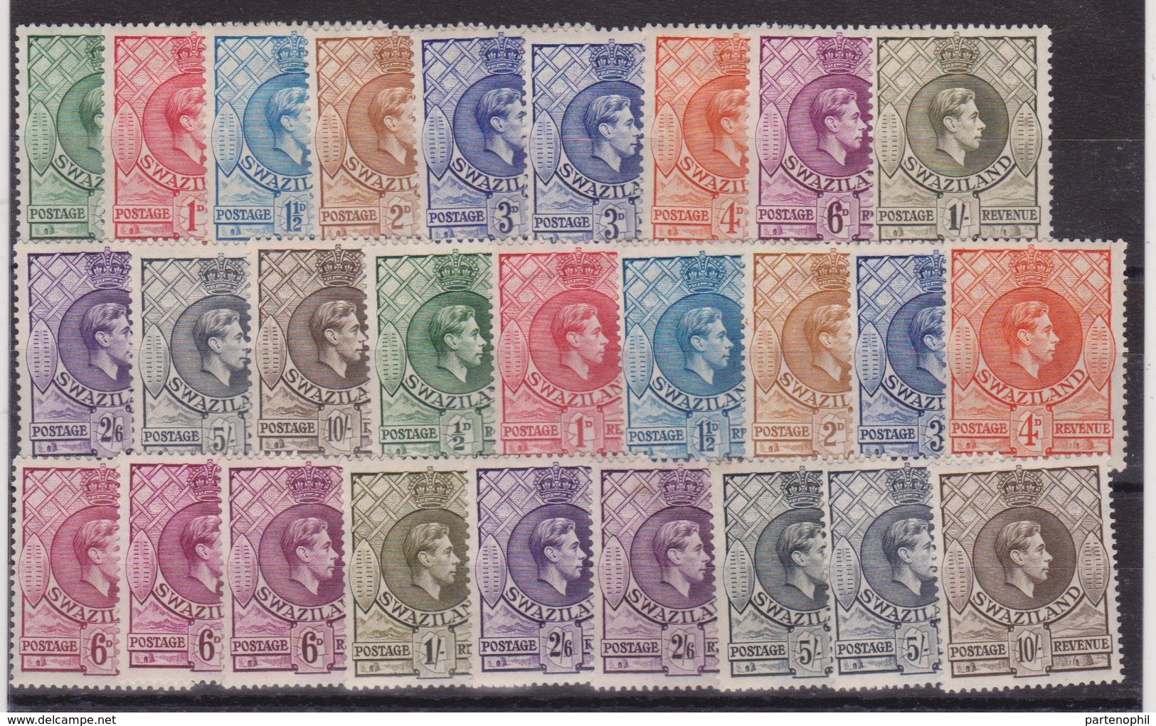 Swaziland 684 * 1938 Giorgio VI, SG N. 28/38a + Perf. 13½ 27 Val. Cat. £ 366,00 MH - Swaziland (...-1967)