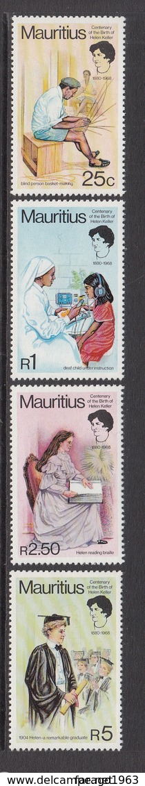 1980 Mauritius Blind & Deaf Helen Keller Reading Braille, Basket Weaving, Teacher Set Of 4 MNH - Mauritius (1968-...)