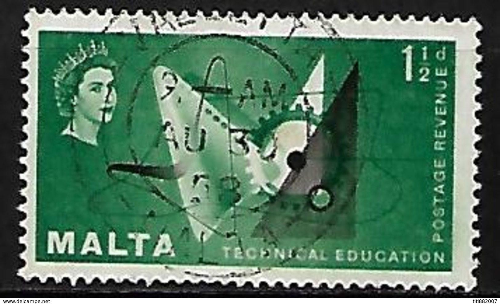 MALTE    -   1958 .   Y&T N° 259 Oblitéré.   Ecole Technique  /  Engrenages - Malte (...-1964)