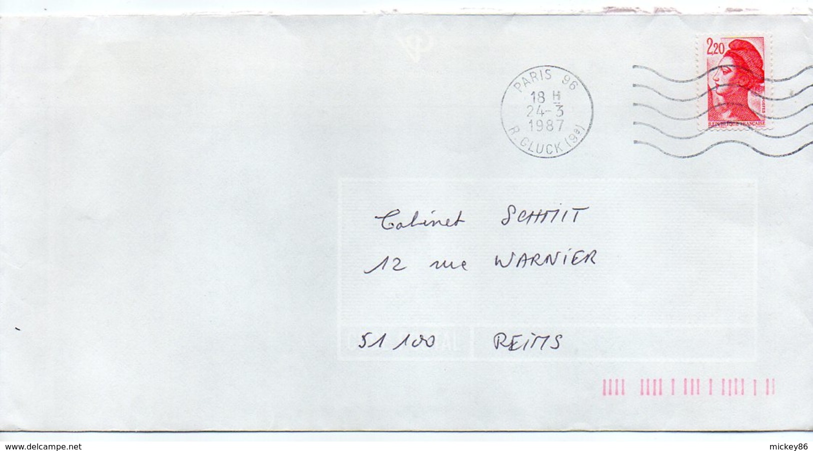 1987--lettre De PARIS 96 Pour REIMS-51--cachet Secap Muet   --type  Liberté - 1961-....