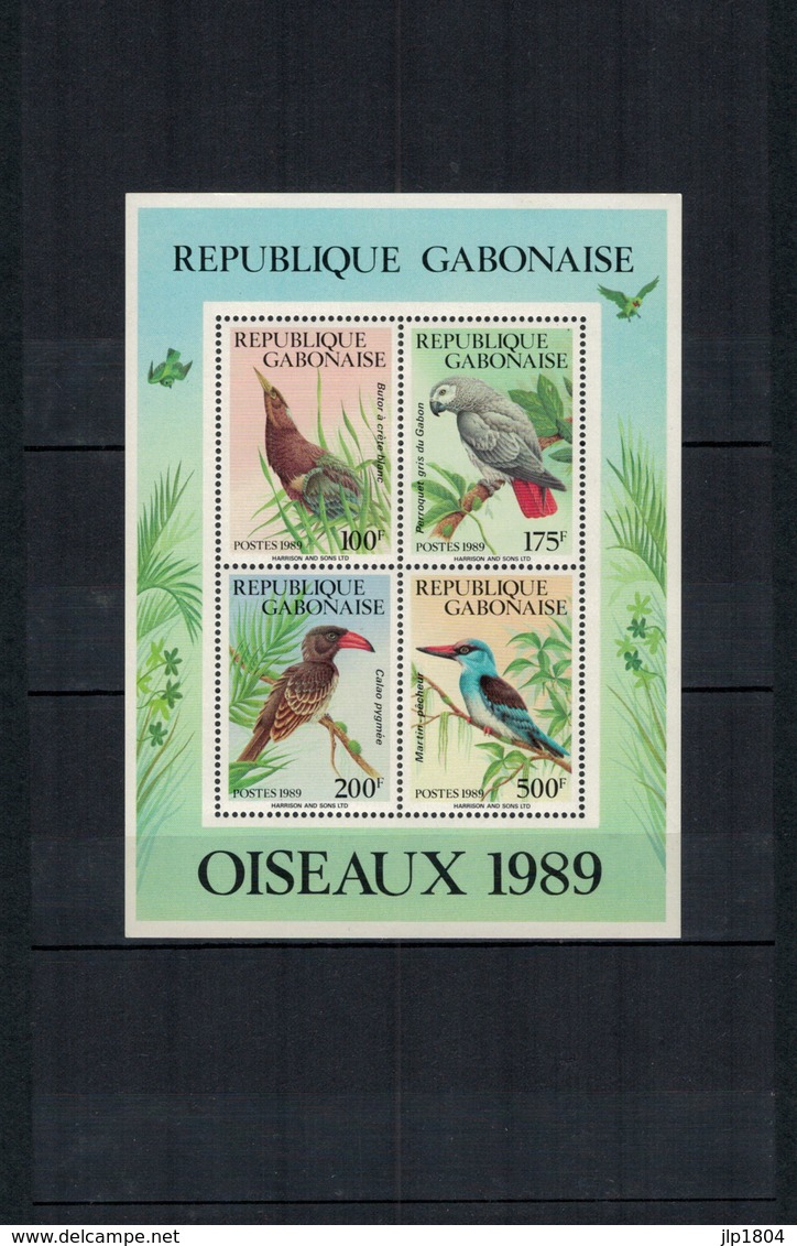 Bloc Neuf** " Oiseaux 1989 " (Butor - Perroquet - Calao - Martin Pêcheur) - Gabon