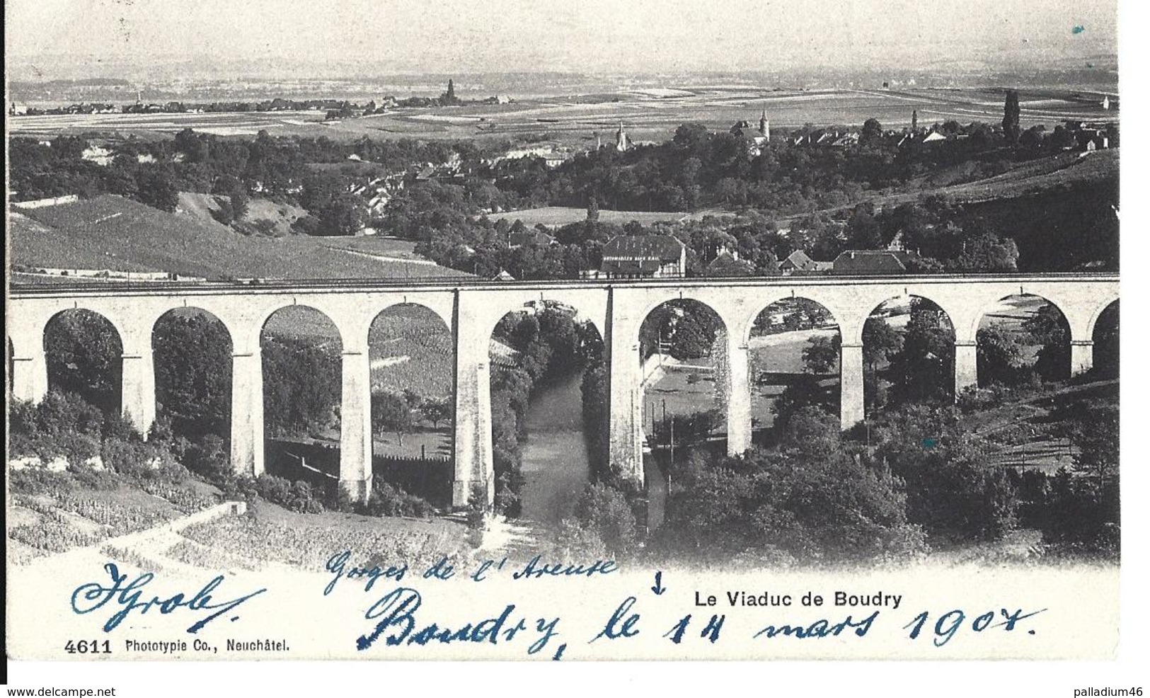 NEUCHÂTEL Le Viaduc De Boudry - Phototypie Co., Neuchâtel No 4611	 -  Circulé Le  14.03.1907 - Boudry